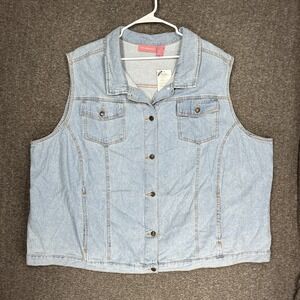 Woman Within Denim Jean Vest Button Up Pocket Collar Western Women's Plus 34W